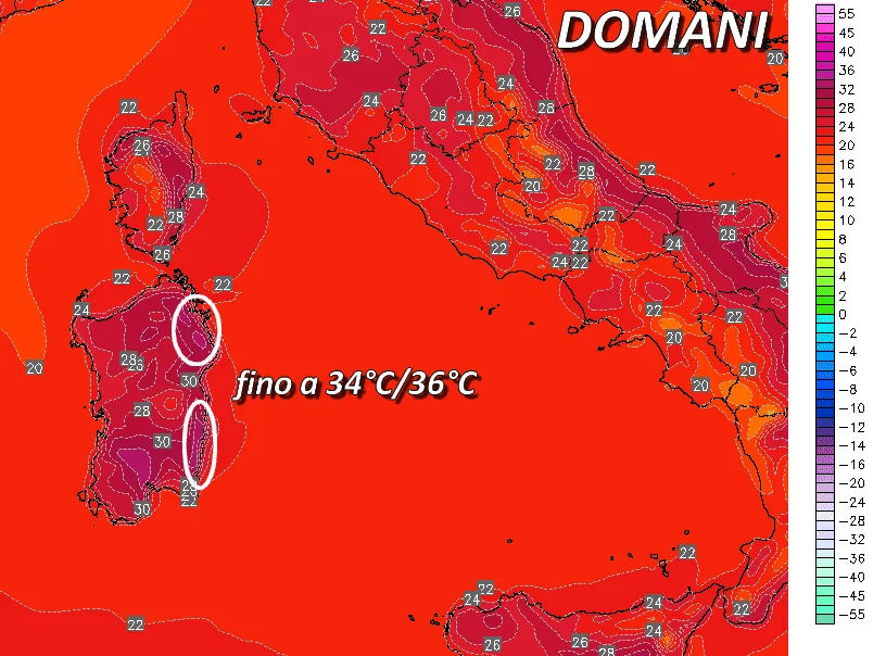 t2m 261 - Domani gran caldo: attesi picchi di 36°C!