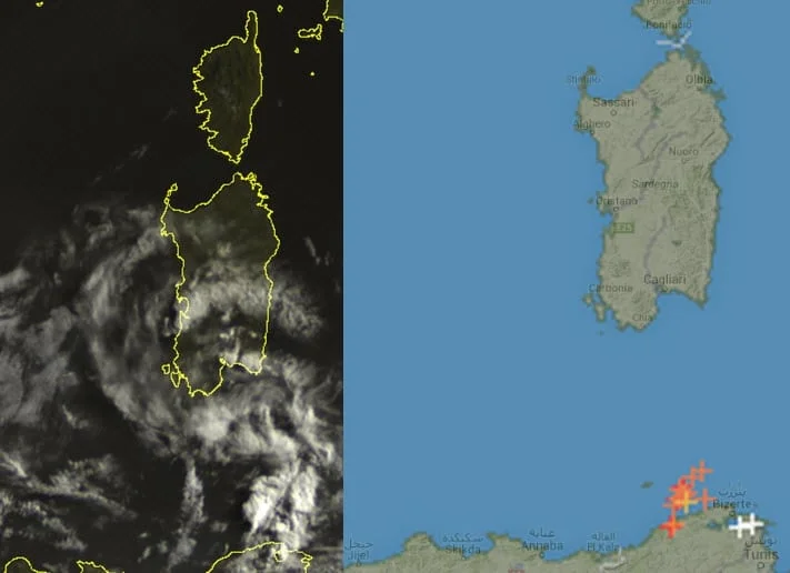 MeteoSat - Temporali in Tunisia spingono nubi sul cagliaritano