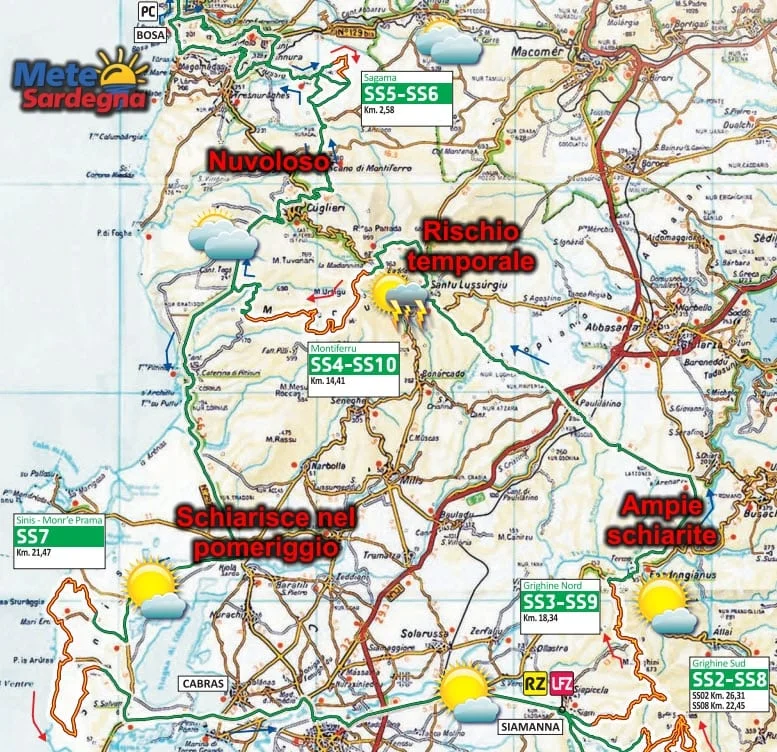 Previsioni Rally - Rally Mondiale nell'oristanese: previsioni meteo su PS del venerdì