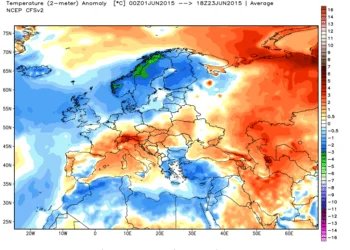 ncep cfsr europe t2m anom 350x250 - L'ondata di caldo porterà impressionanti anomalie termiche in Europa