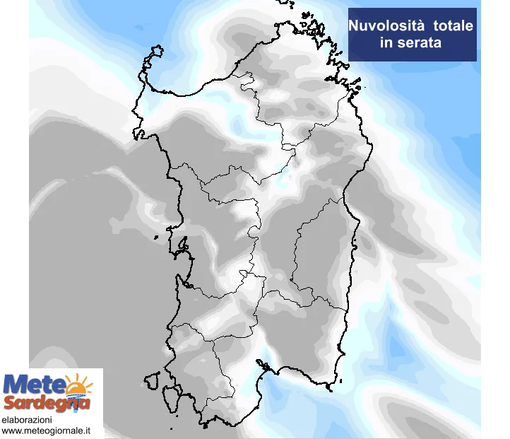 nuvolosità - In serata Sardegna coperta dalle nubi