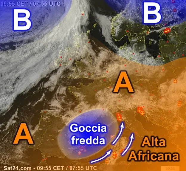 sat2 - L'esplosiva perturbazione iberica è a due passi da noi