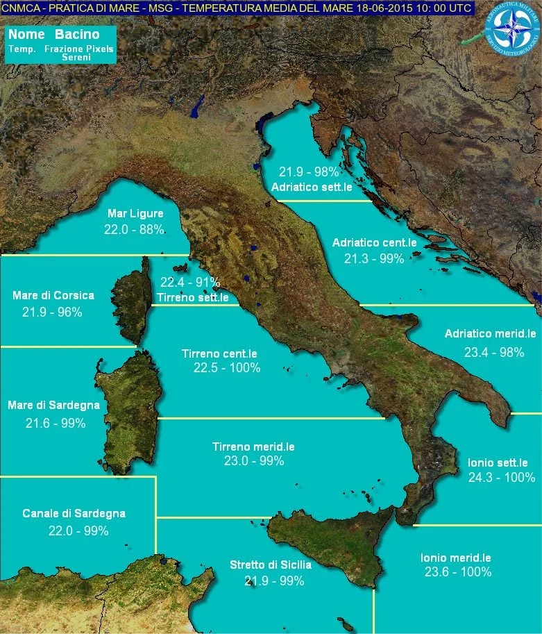 temperature mare - Stato e temperature del mare domenica 21 giugno