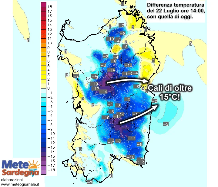 Differenze di temperatura - Domani temperature in calo di oltre 15°C nell'interno!