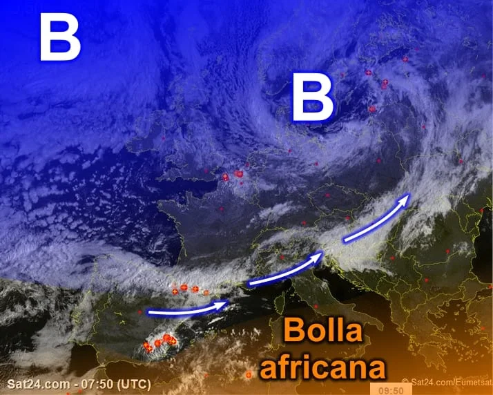 Meteosat9 - Ecco la nuvolosità che punta il sud Sardegna