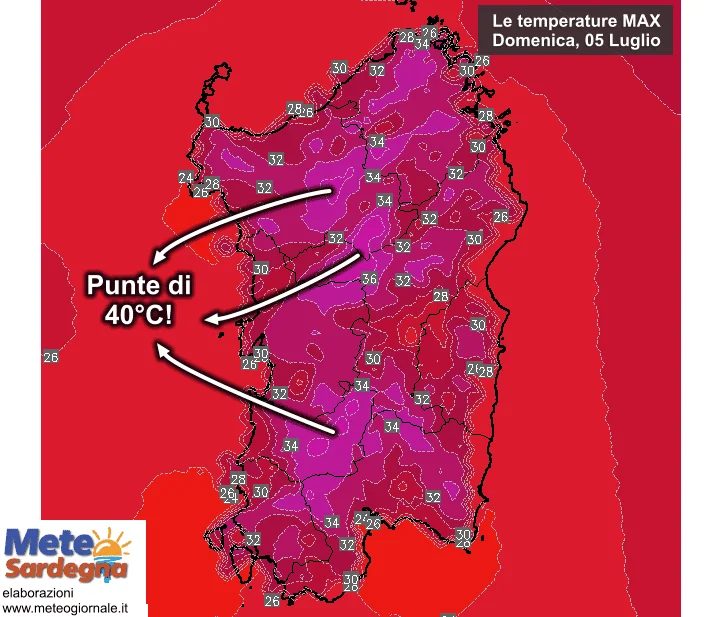 Temperature massime - Una domenica infernale: in rotta verso 40°C