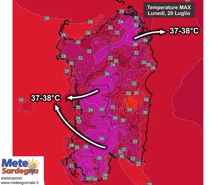 Temperature massime11 - Il caldo non molla: anche oggi punte di 37-38°C