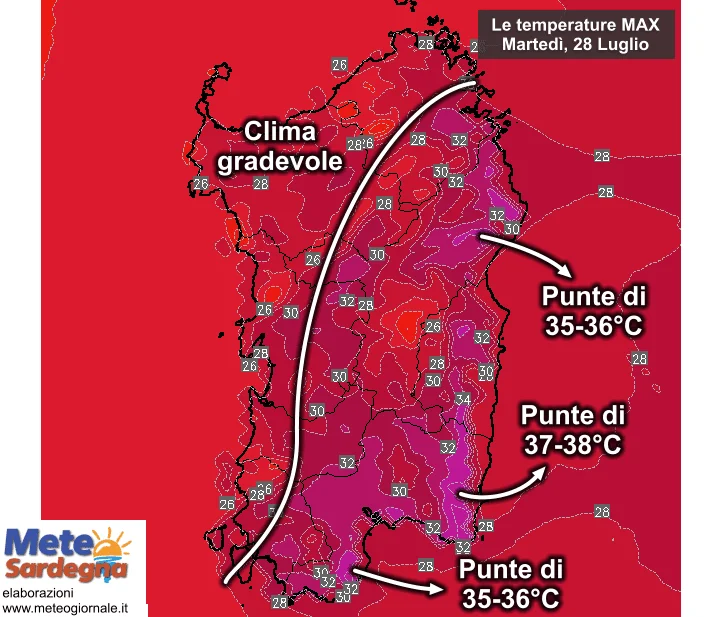 Temperature massime18 - Volete il fresco? Andate a ovest. A est farà caldo