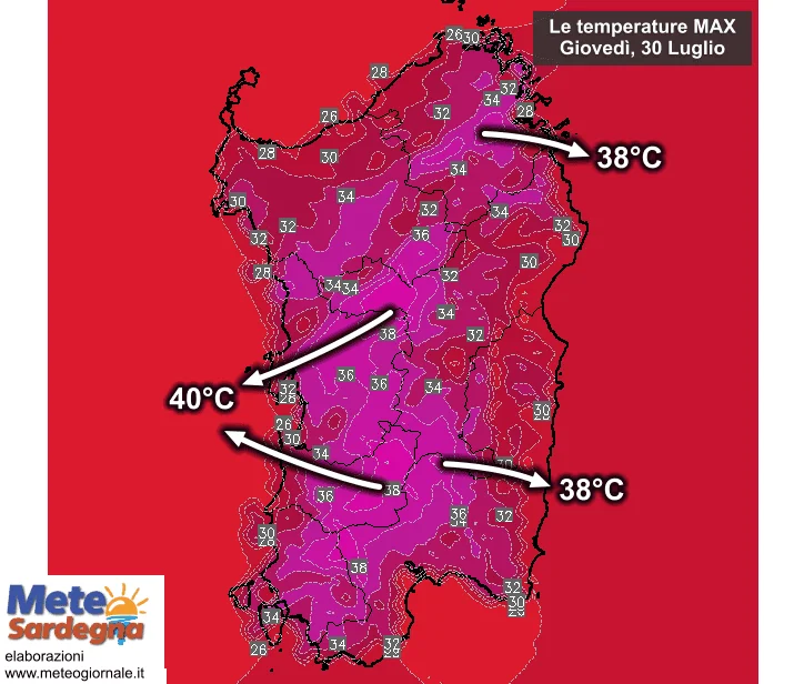 Temperature massime20 - Oggi raggiungeremo 40°C