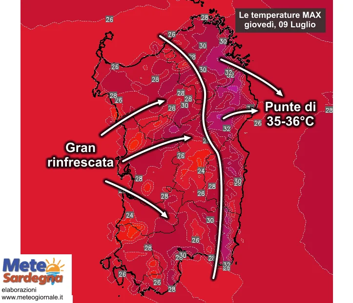 Temperature massime4 - Forte calo delle temperature, ma non ovunque: caldo a est