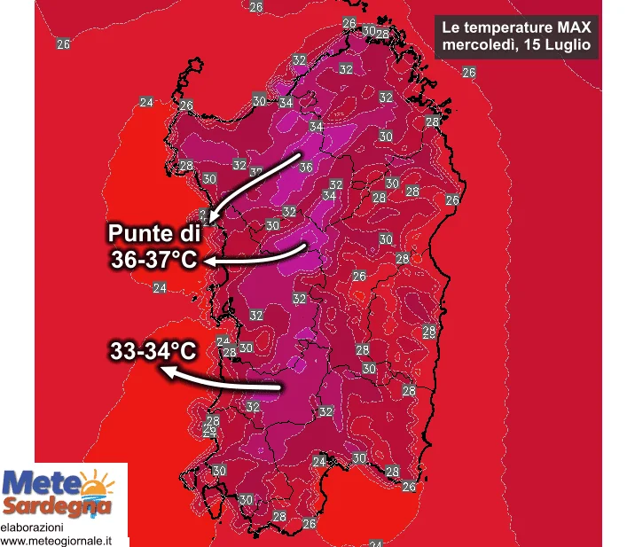 Temperature massime8 - Nuova intensificazione del caldo: oggi sino a 37°C