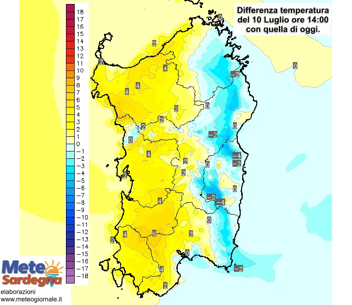 Variazioni temperatura - Temperature: venerdì Sardegna capovolta tra cali e aumenti