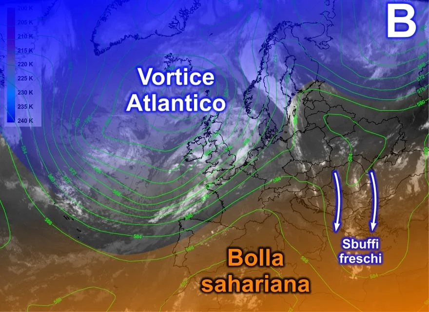 Meteosat - Bolla rovente protagonista, ma occhio all'aria fresca orientale