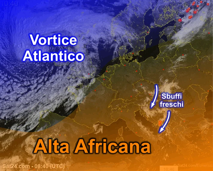 Meteosat - Sbuffi freschi da est provano a insidiare l'Anticiclone