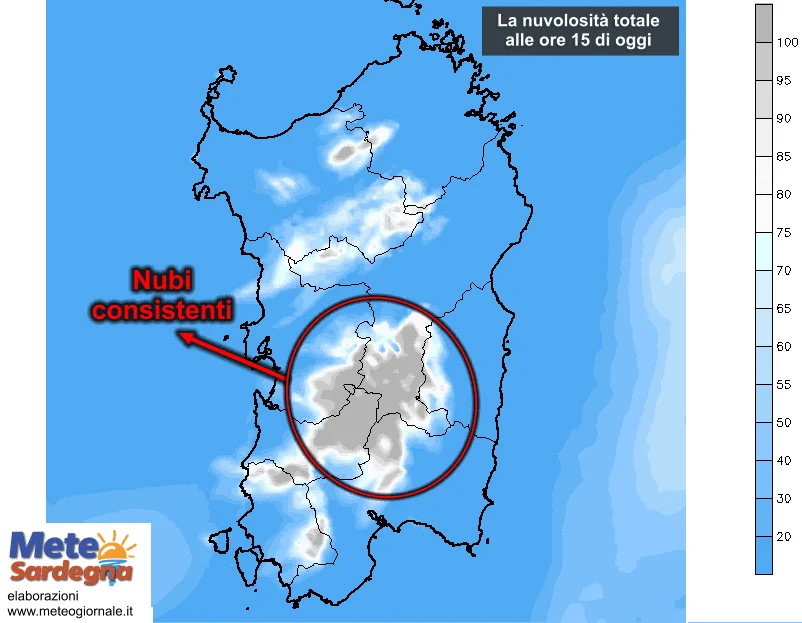 Nuvolosità - Oggi prime, consistenti nubi pomeridiane