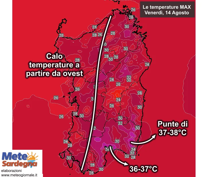 Temperature massime10 - Temperature in calo, ma non per tutti. Sino a 38°C nel Sarrabus