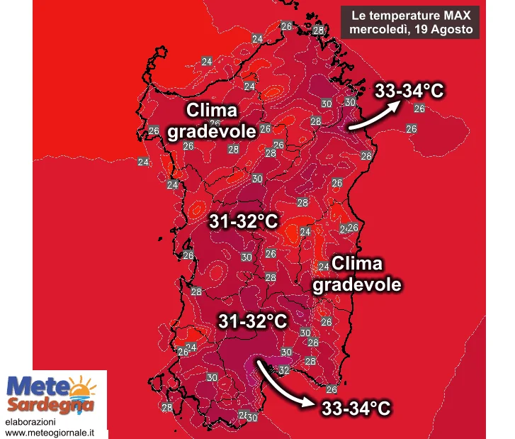 Temperature massime12 - Temperature massime gradevoli. Più caldo su Cagliari