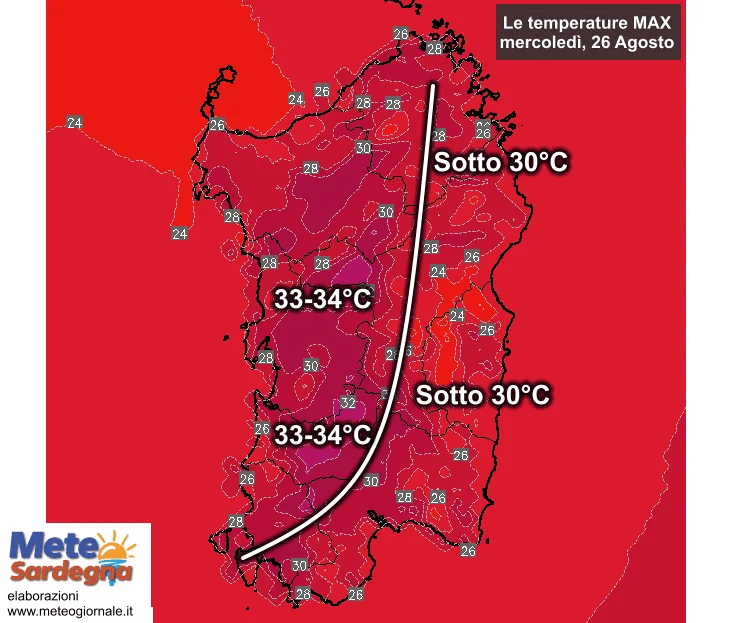 Temperature massime18 - Oggi un po' di caldo in Campidano