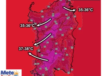 Temperature massime3 350x250 - Mercoledì Sardegna divisa tra caldo torrido e afoso