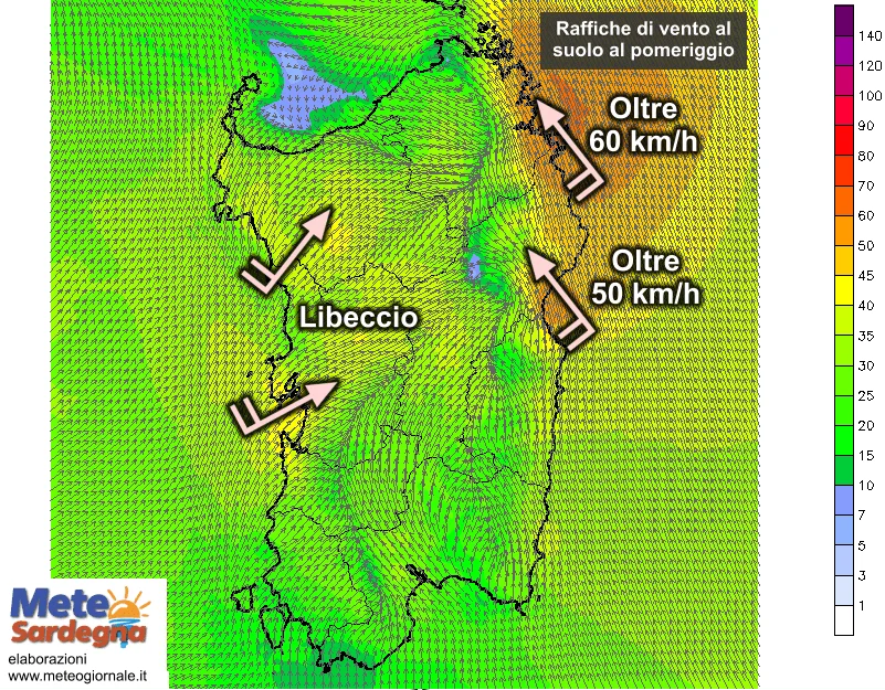 Venti al suolo - Scirocco in rapido rinforzo su Gallura e nuorese