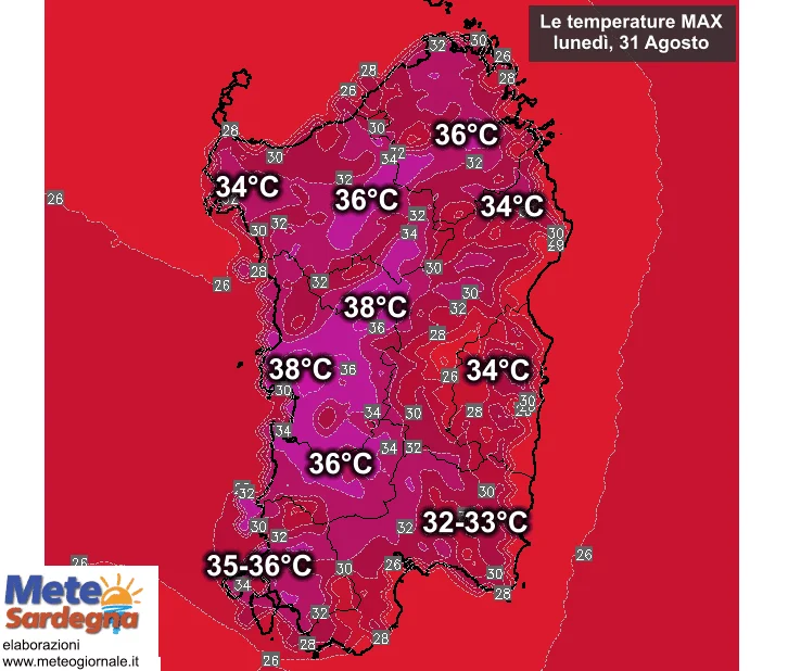 temperature massime 1 - Apice dell'ondata di caldo: oggi sino a 38°C