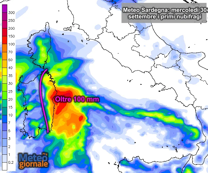 Maltempo Sardegna - Mercoledì 30 saranno possibili i primi nubifragi