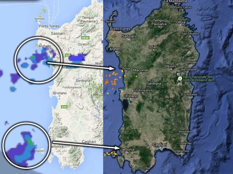 Sat - Temporali da ovest: primi rovesci su coste occidentali