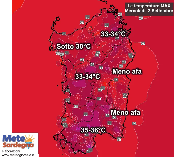 Temperature massime1 - Oggi meno caldo, ma temperature in rialzo sul cagliaritano