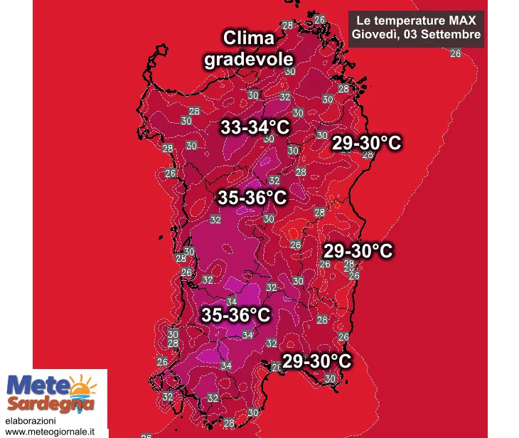 Temperature massime2 - Anche oggi un po' di caldo: è ancora clima estivo