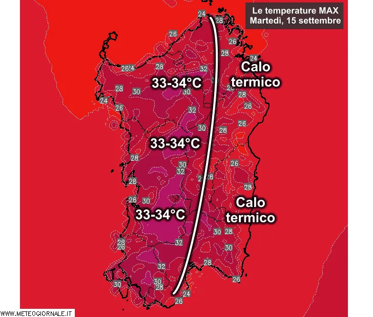 Temperature massime7 - Il caldo si riporta a ovest