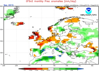 anomalie piogge settembre 350x250 - In atto i primi piovaschi; depressione più vicina