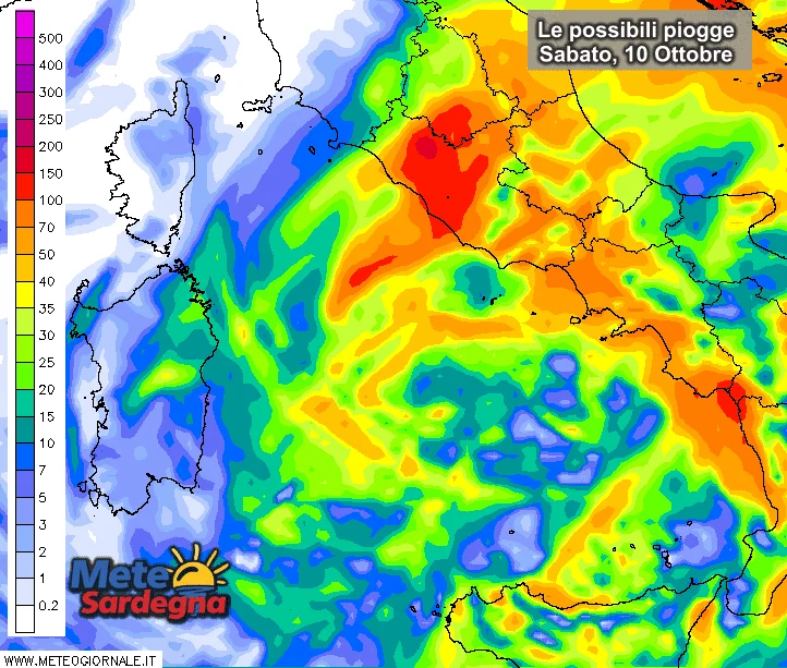 Pioggedomani - Ciclone verso il Tirreno: ecco quanto pioverà sabato