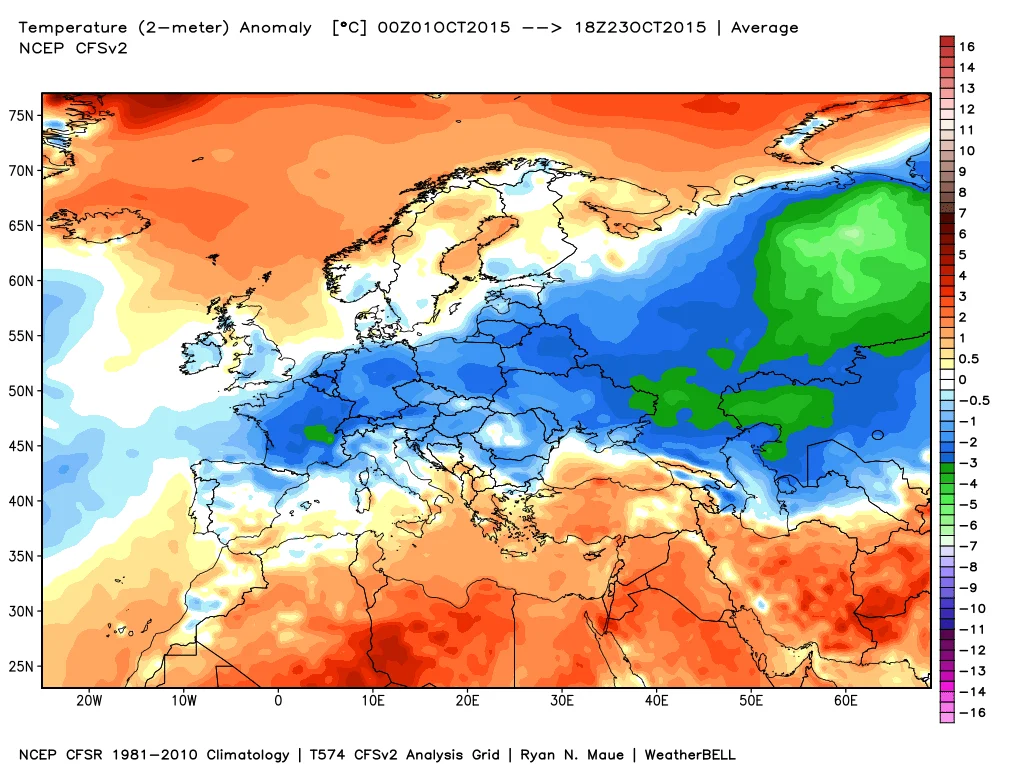 ncep cfsr europe t2m anom - Anomalie termiche da inizio ottobre a oggi: ci sono sorprese