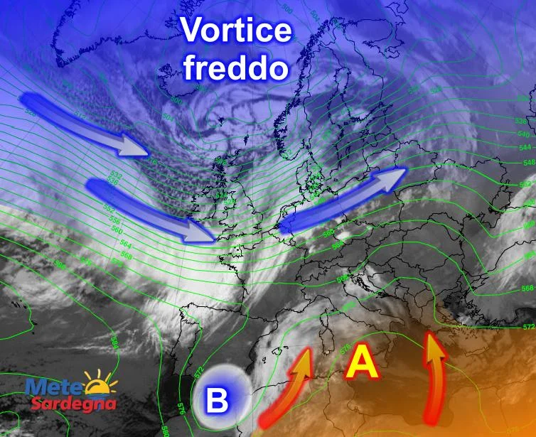 Meteosat11 - Perturbazione sulla Spagna, ma da noi arriva aria più calda