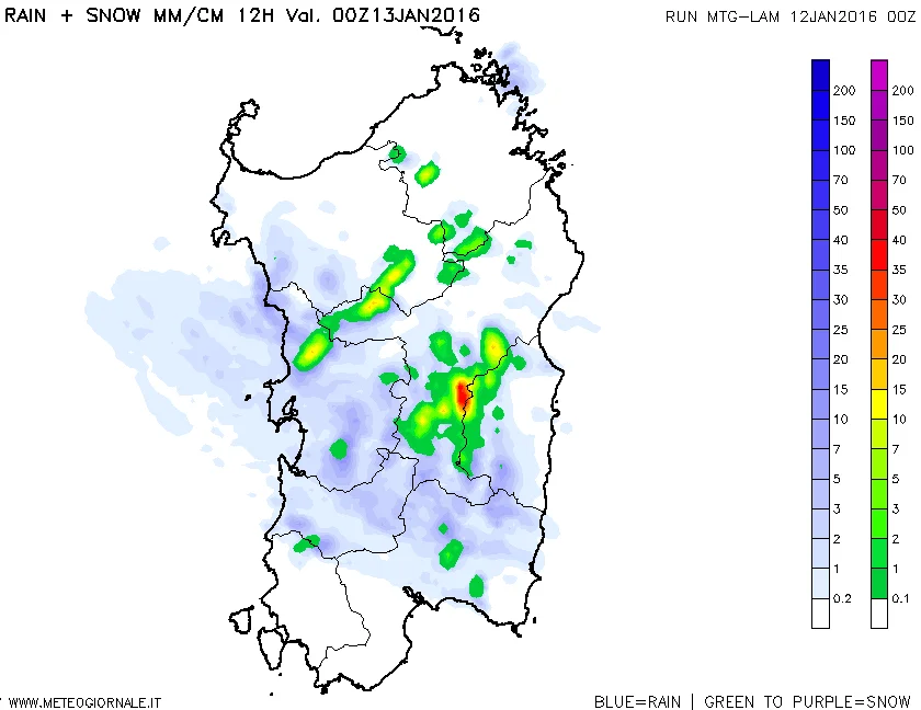 snow12h 241 - Piogge, neve sul Gennargentu: prossime ore peggioramento meteo