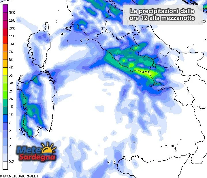 Piogge 4 - In Sardegna pioggia dal pomeriggio: più forti a ovest