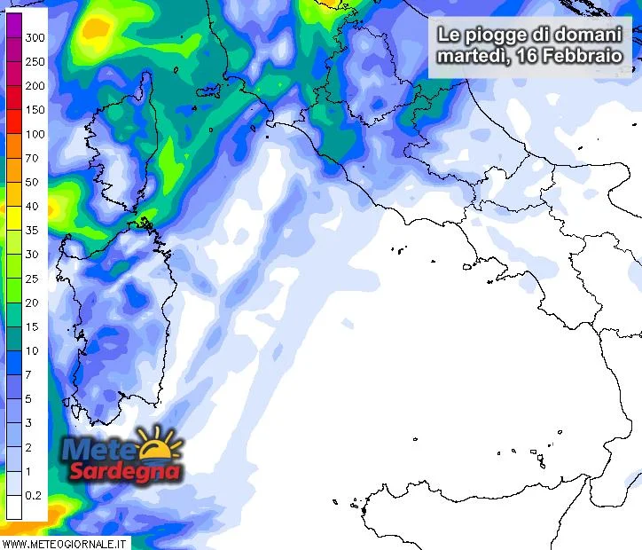 Piogge7 - Le piogge di domani, martedì 16 febbraio