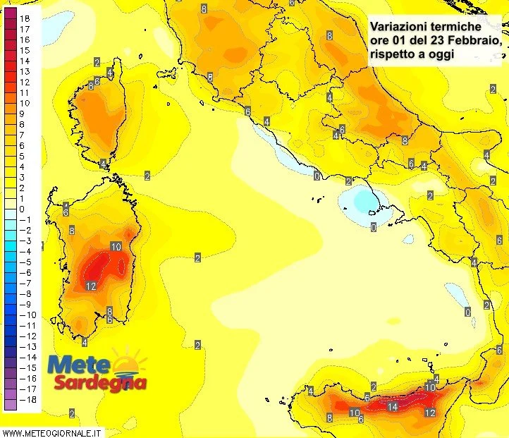 Temperature min - Temperature in forte aumento a inizio settimana: violento nei valori minimi