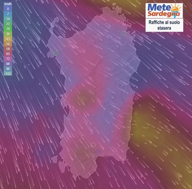 Vento2 - Ecco il vento di stasera: Maestrale a oltre 100 km/h