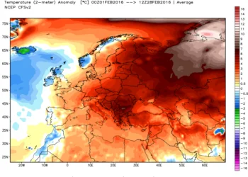 Anomalie termiche febbraio 2016 350x250 - Piogge in atto: ecco dove