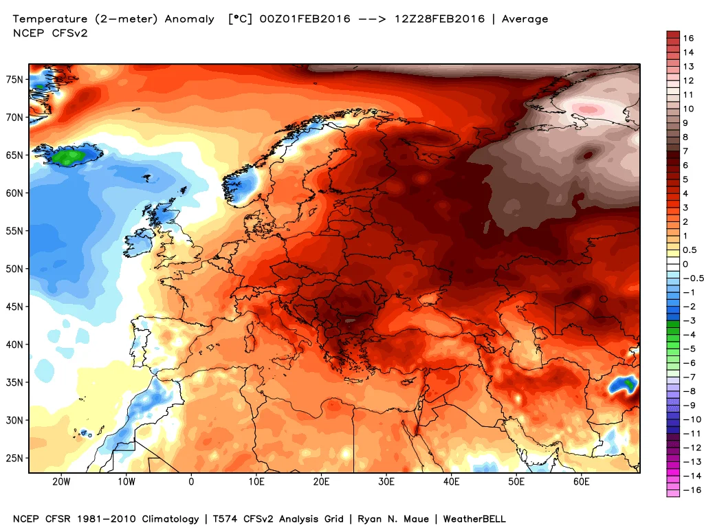 Anomalie termiche febbraio 2016 - Temperature superiori alla norma: febbraio è stato terribile