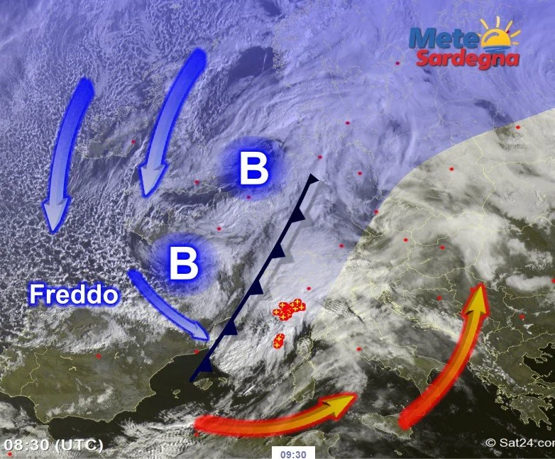 Meteosat Sardegna 3 - Poderosa irruzione fredda su ovest Europa: si avvicina alla Sardegna