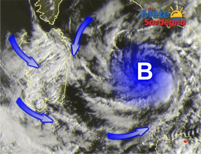 Meteosat Sardegna - Vortice di Bassa Pressione a est della Sardegna