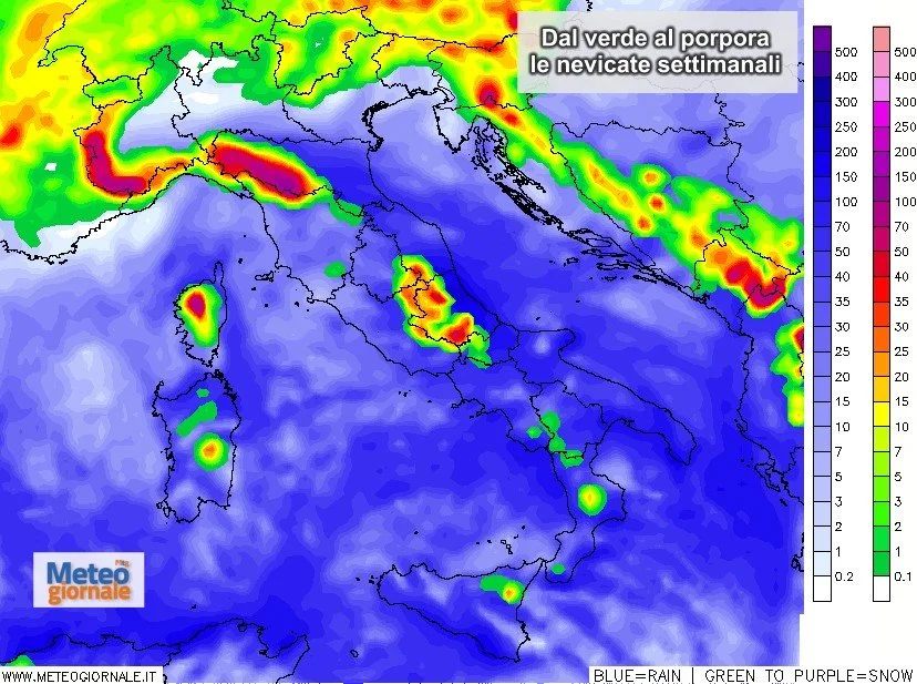 Neve settimanale - Settimana di grandi piogge e neve a 800-1000 metri