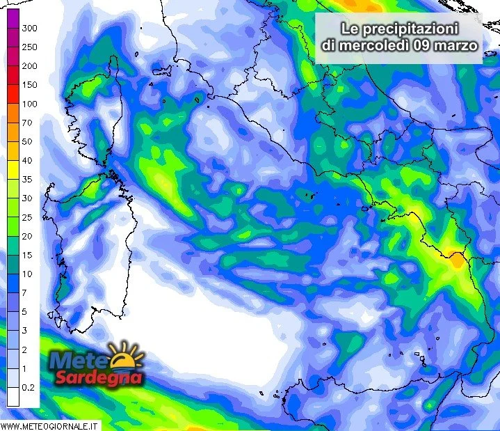 Piogge sardegna 09 marzo - Focus maltempo mercoledì 09 marzo