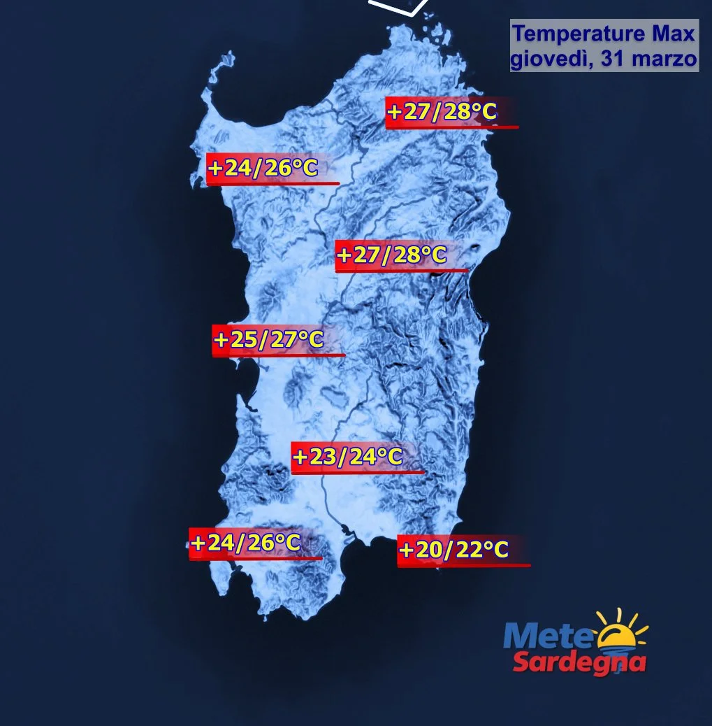 Temperature 31 marzo - Giovedì 31 marzo sfioreremo 30°C