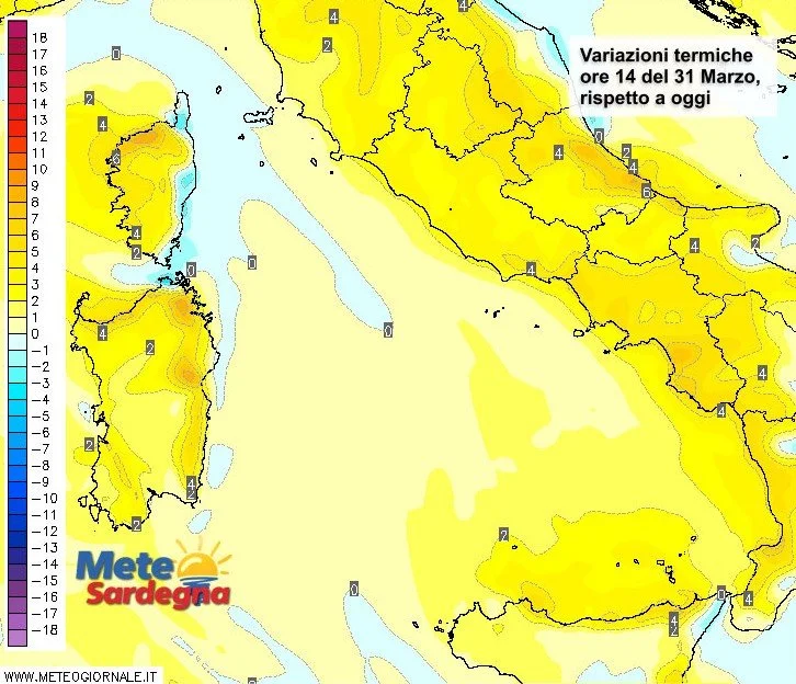 Variazioni termiche - Giovedì ulteriori forti aumenti di temperatura