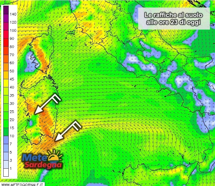 Vento al suolo Sardegna - Vento di Grecale in rinforzo stasera