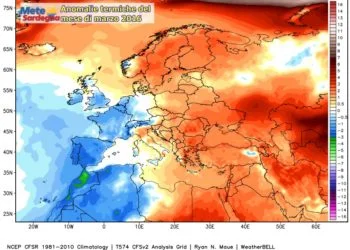 Anomalie termiche 350x250 - Oggi punte di 24°C a ovest, più umido e fresco a est