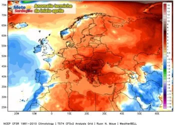 Anomalie termiche aprile 350x250 - Vento in rapido rinforzo da stasera